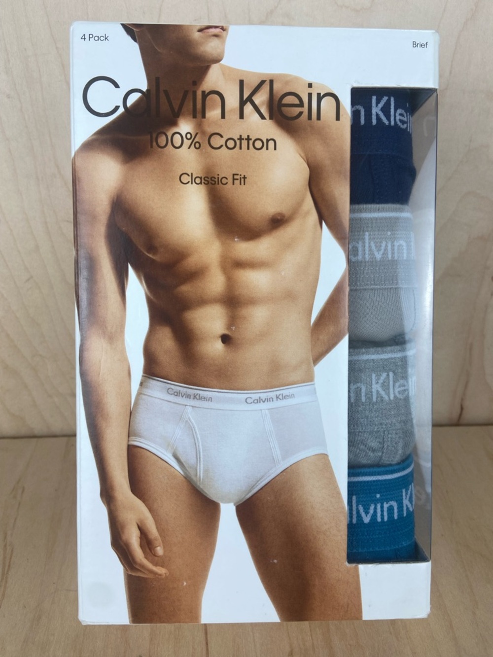 Calvin Klein Men’s 4-Pack 100% Cotton Briefs XXL- Navy, Tan, Gray, Teal